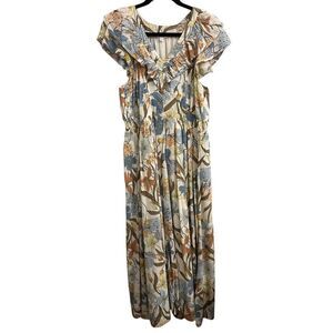 Lauren Conrad Floral Midi Flatter Sleeves dress sz L boho cottagecore